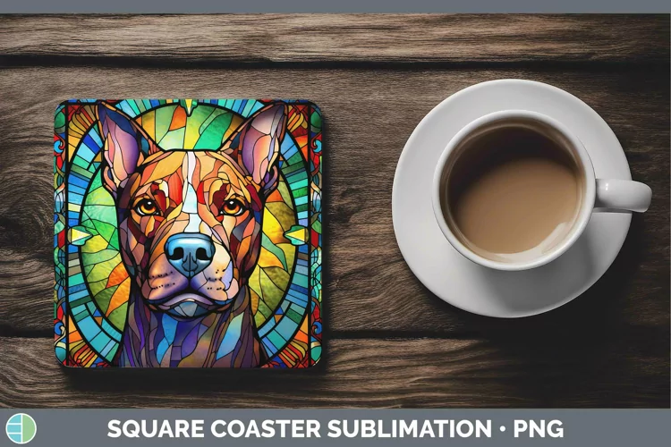 Dogs Stained Glass Pit Bull Square Coaster Sublimation Coast
