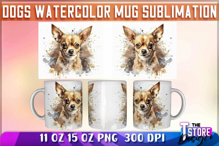 Dogs Watercolor Mug Sublimation | 11oz 15oz Mug Sublimation