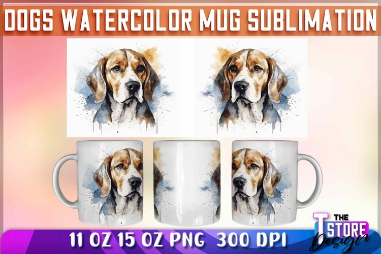 Dogs Watercolor Mug Sublimation | 11oz 15oz Mug Sublimation