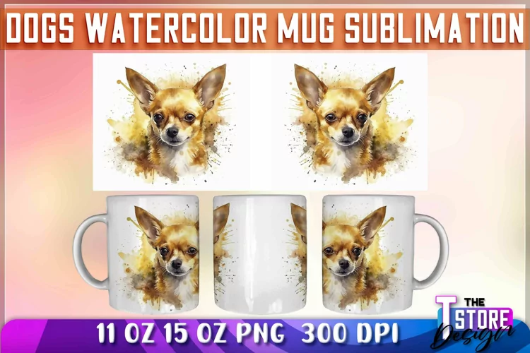 Dogs Watercolor Mug Sublimation | 11oz 15oz Mug Sublimation