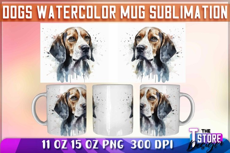 Dogs Watercolor Mug Sublimation | 11oz 15oz Mug Sublimation