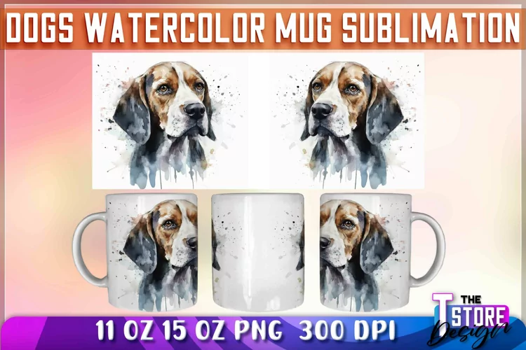 Dogs Watercolor Mug Sublimation | 11oz 15oz Mug Sublimation