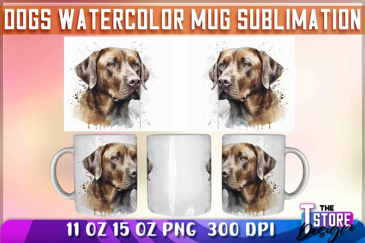 Dogs Watercolor Mug Sublimation | 11oz 15oz Mug Sublimation