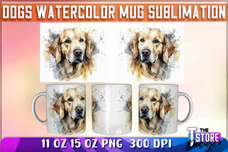 Dogs Watercolor Mug Sublimation | 11oz 15oz Mug Sublimation