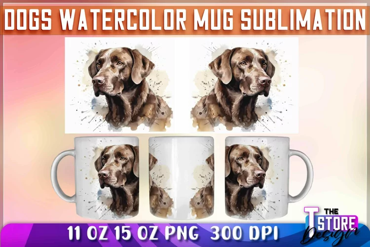 Dogs Watercolor Mug Sublimation | 11oz 15oz Mug Sublimation