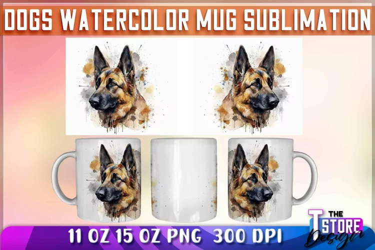 Dogs Watercolor Mug Sublimation | 11oz 15oz Mug Sublimation