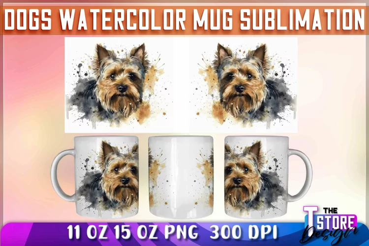 Dogs Watercolor Mug Sublimation | 11oz 15oz Mug Sublimation
