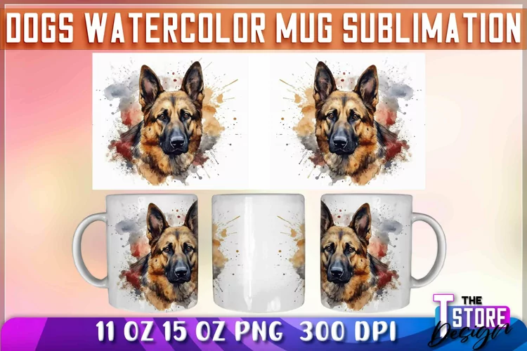 Dogs Watercolor Mug Sublimation | 11oz 15oz Mug Sublimation