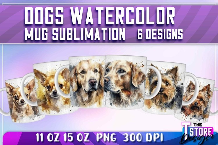 Dogs Watercolor Mug Sublimation | 11oz 15oz Mug Sublimation