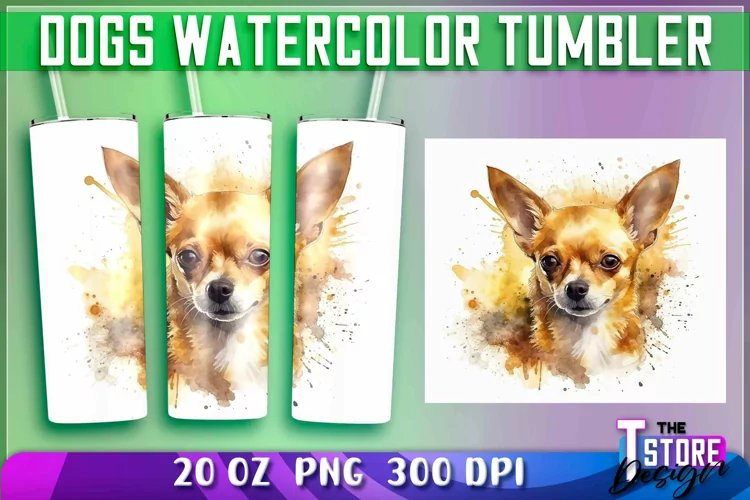 Dogs Watercolor Tumblers Wrap 20 oz. | PNG File | Dog PNG