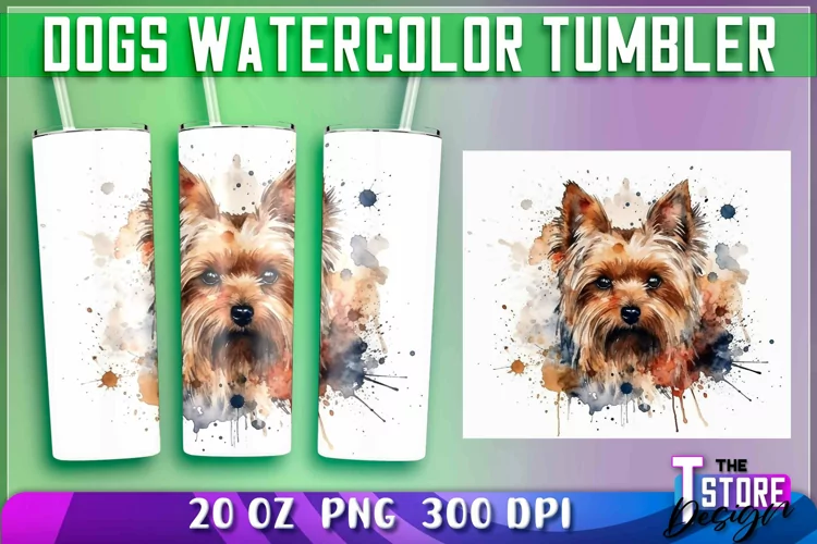 Dogs Watercolor Tumblers Wrap 20 oz. | PNG File | Dog PNG