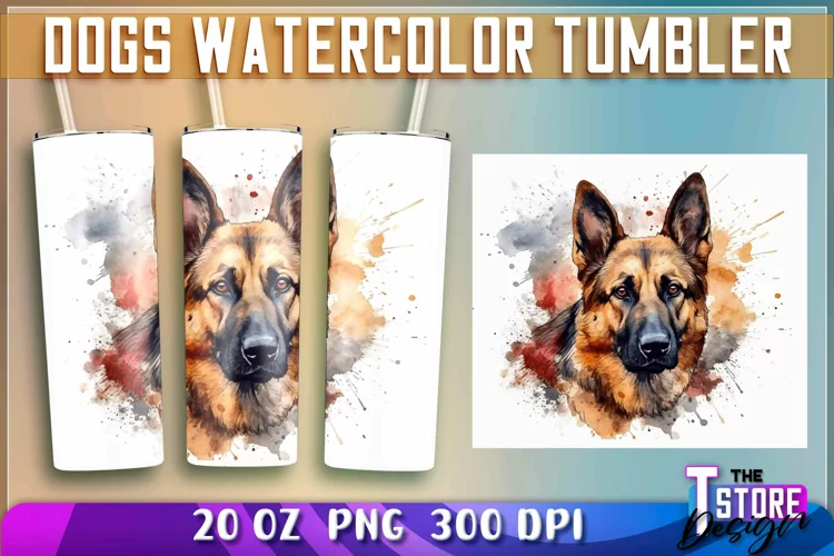 Dogs Watercolor Tumblers Wrap 20 oz. | PNG File | Dog PNG