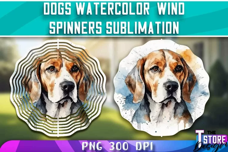Dogs Watercolor Wind Spinners Sublimation | PNG Design