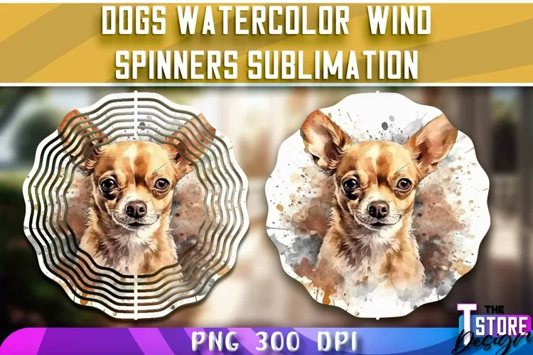 Dogs Watercolor Wind Spinners Sublimation | PNG Design
