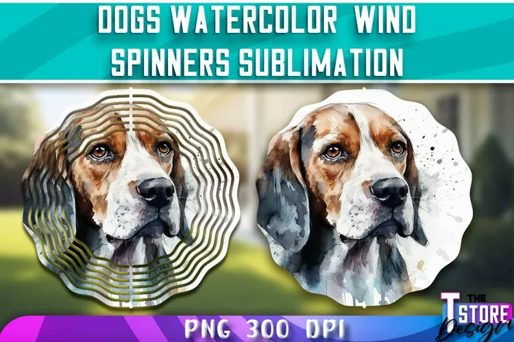Dogs Watercolor Wind Spinners Sublimation | PNG Design