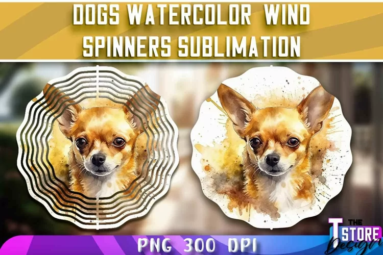 Dogs Watercolor Wind Spinners Sublimation | PNG Design