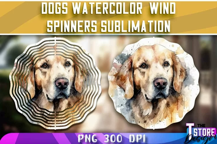 Dogs Watercolor Wind Spinners Sublimation | PNG Design