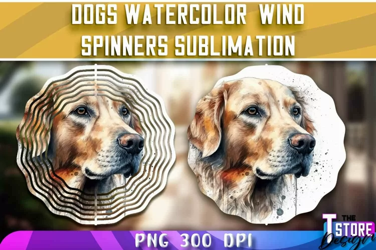 Dogs Watercolor Wind Spinners Sublimation | PNG Design