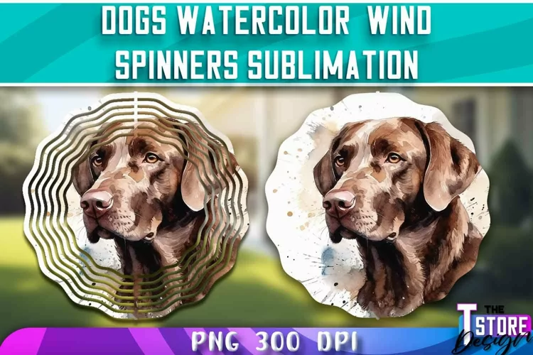 Dogs Watercolor Wind Spinners Sublimation | PNG Design