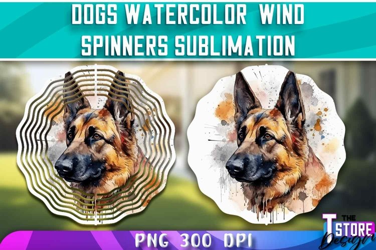 Dogs Watercolor Wind Spinners Sublimation | PNG Design