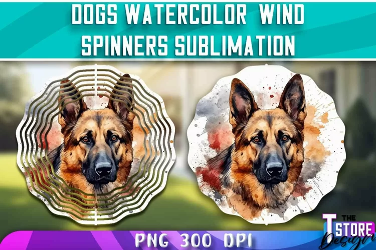 Dogs Watercolor Wind Spinners Sublimation | PNG Design