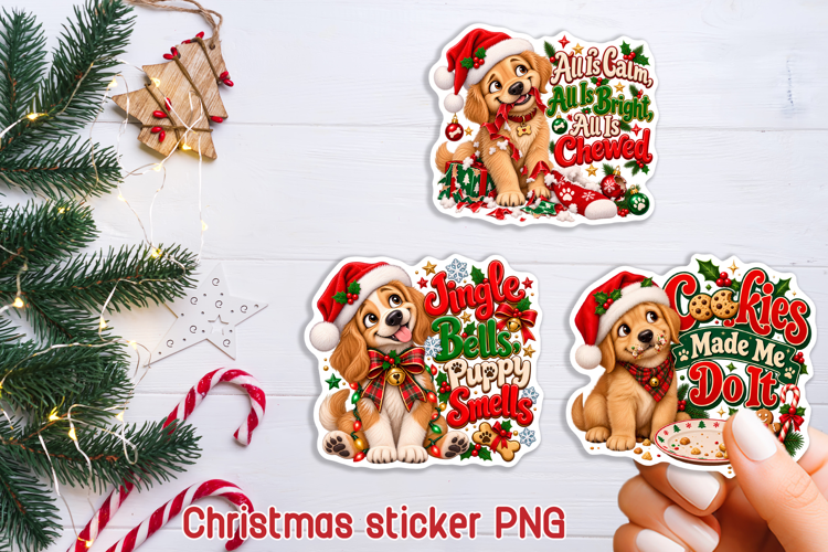 Funny Christmas Dog Sticker PNG