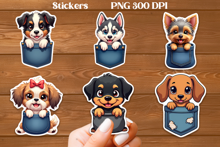 Cute dog in pocket sticker printable | Animal stickers PNG