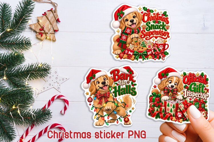 Funny Christmas Dog Sticker PNG Printable example image 1