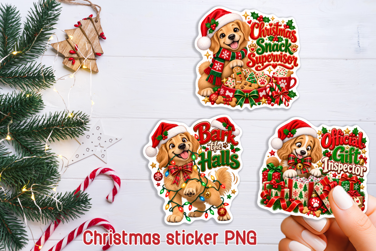 Funny Christmas Dog Sticker PNG Printable
