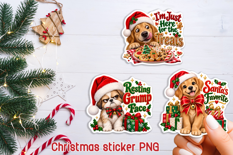 Cute Christmas Dog Sticker PNG Printable