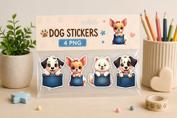 Cute Puppy Pocket Stickers | Animal Sticker PNG example image 1