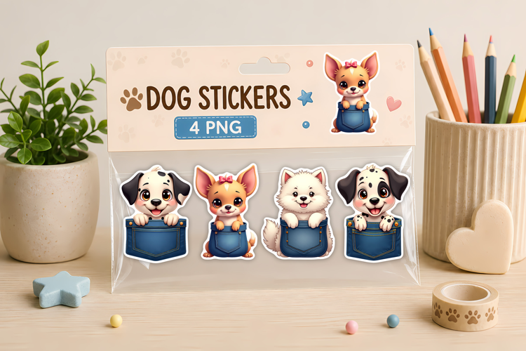 Cute Puppy Pocket Stickers | Animal Sticker PNG