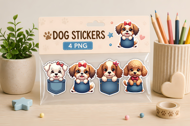 Cute Puppy Pocket Stickers Printable