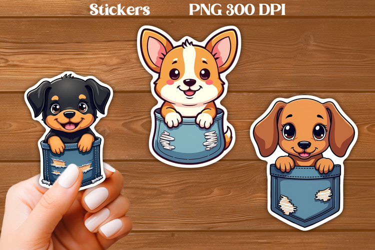 Cute dog in pocket sticker printable | Animal stickers PNG