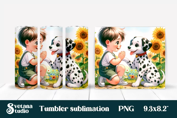 Dalmatian dog tumbler wrap design | Dog sunflower tumbler