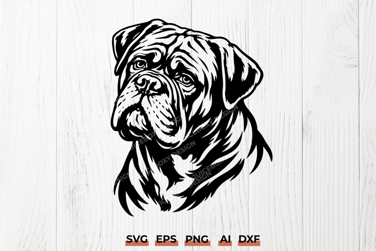 Dogue de Bordeaux SVG | French Mastiff Dog Portrait Line Art