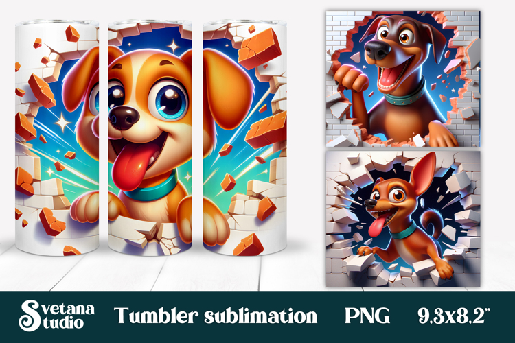 Funny dog in wall tumbler wrap | Funny animal tumbler PNG