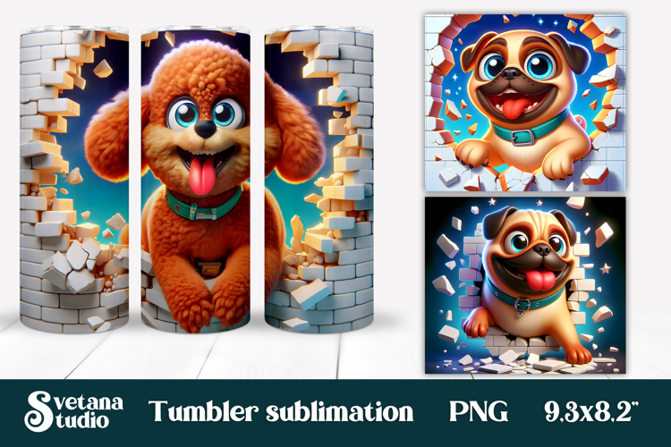 Funny dog in wall tumbler wrap | Funny animal tumbler PNG