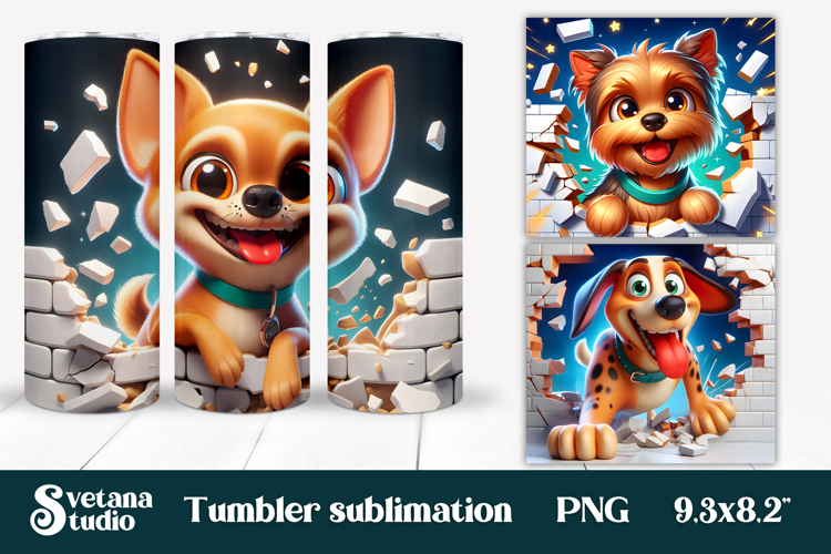 Funny dog in wall tumbler wrap | Funny animal tumbler PNG