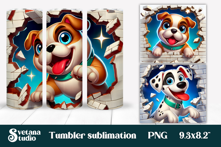 Funny dog in wall tumbler wrap | Funny animal tumbler PNG