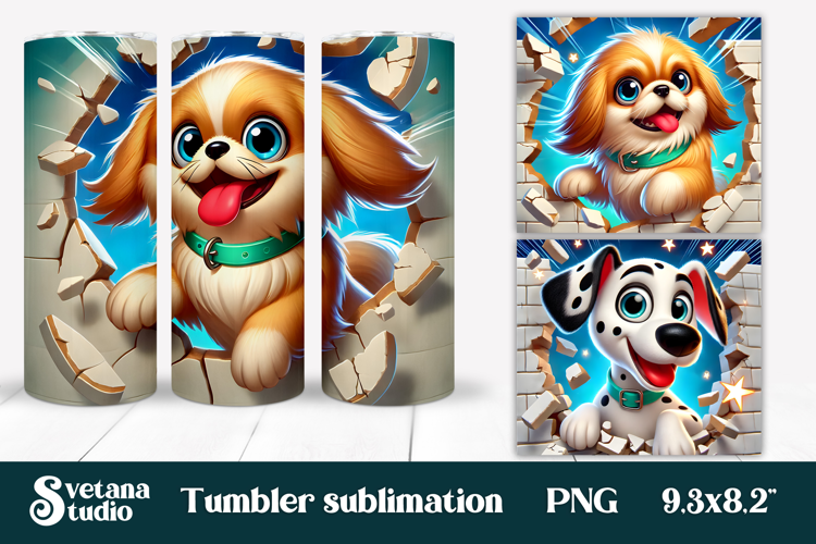 Funny dog in wall tumbler wrap | Funny animal tumbler PNG