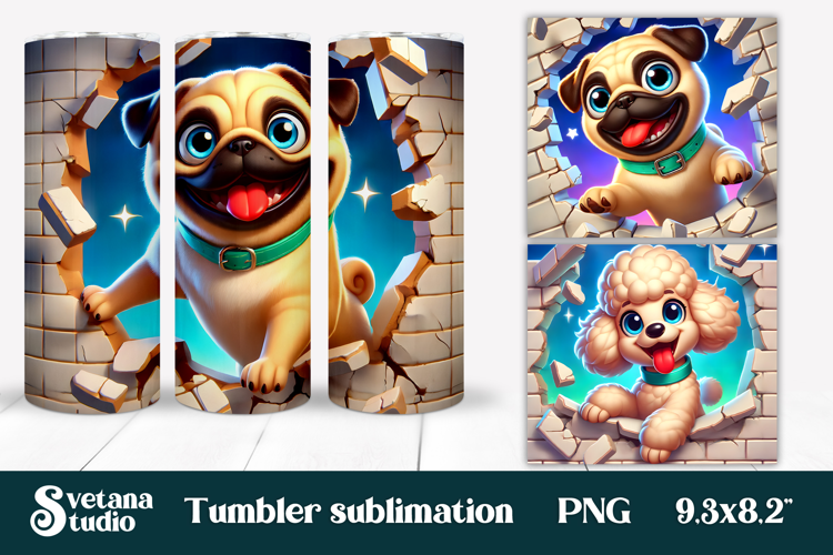 Funny dog in wall tumbler wrap | Funny animal tumbler PNG