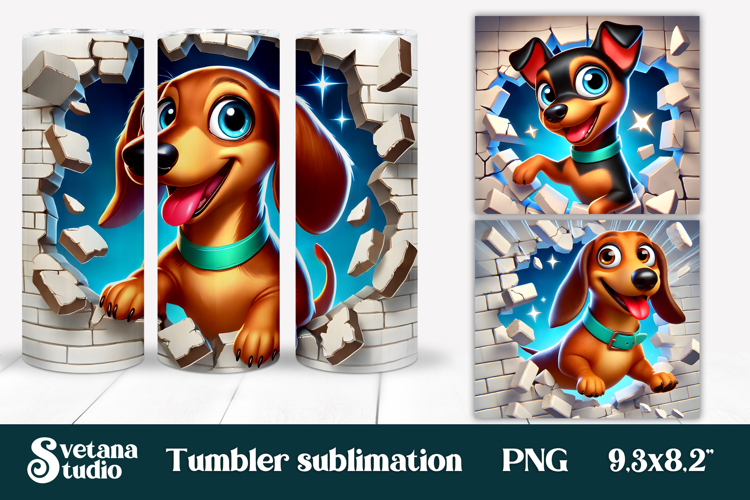 Funny dog in wall tumbler wrap | Funny animal tumbler PNG