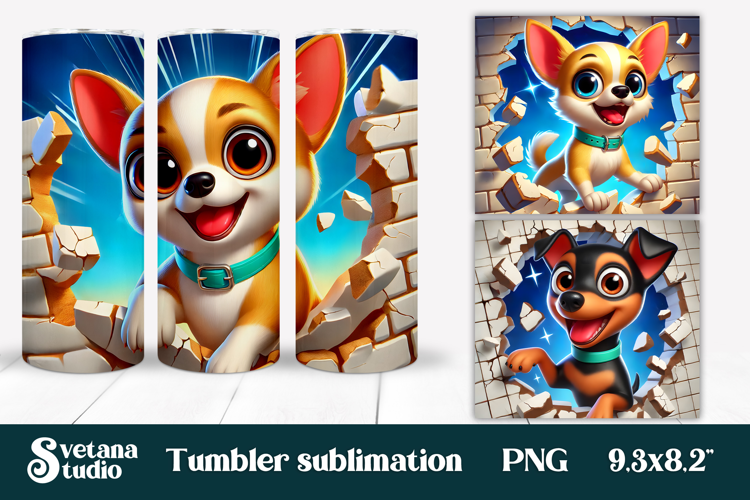 Funny dog in wall tumbler wrap | Funny animal tumbler PNG