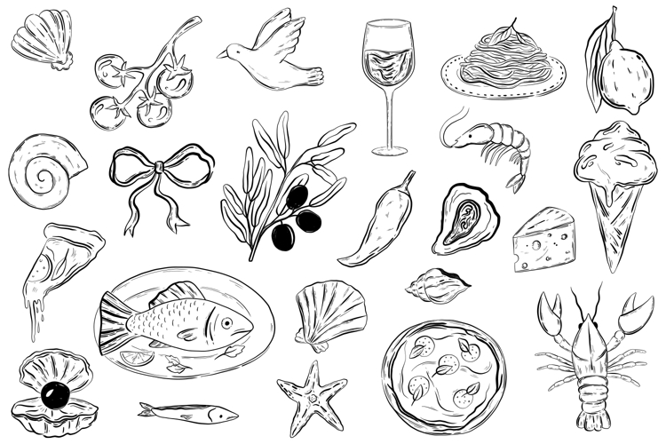 Mediterranean Dolce Vita Clip Art: 23 Italian & French