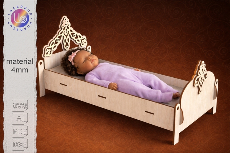 Laser Cut Doll Bed Files, Floral Doll Furniture Template