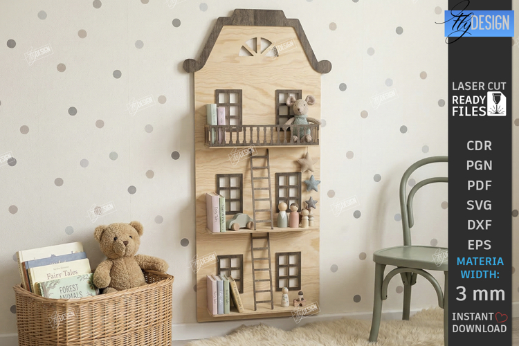 Dollhouse Shelf Laser Cut | Kids Laser | Nursery Wall Decor