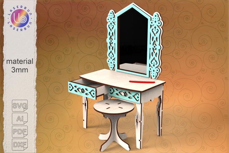 Doll Dressing Table with Stool SVG Laser cut files