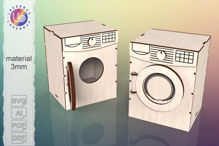 Doll Washing Machine Laser Cut File Toy Laundry Plywood 3mm