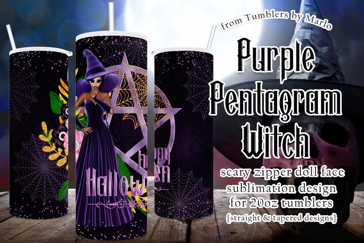 Halloween Gothic Doll Witch Purple Pentgram 20oz Tumbler
